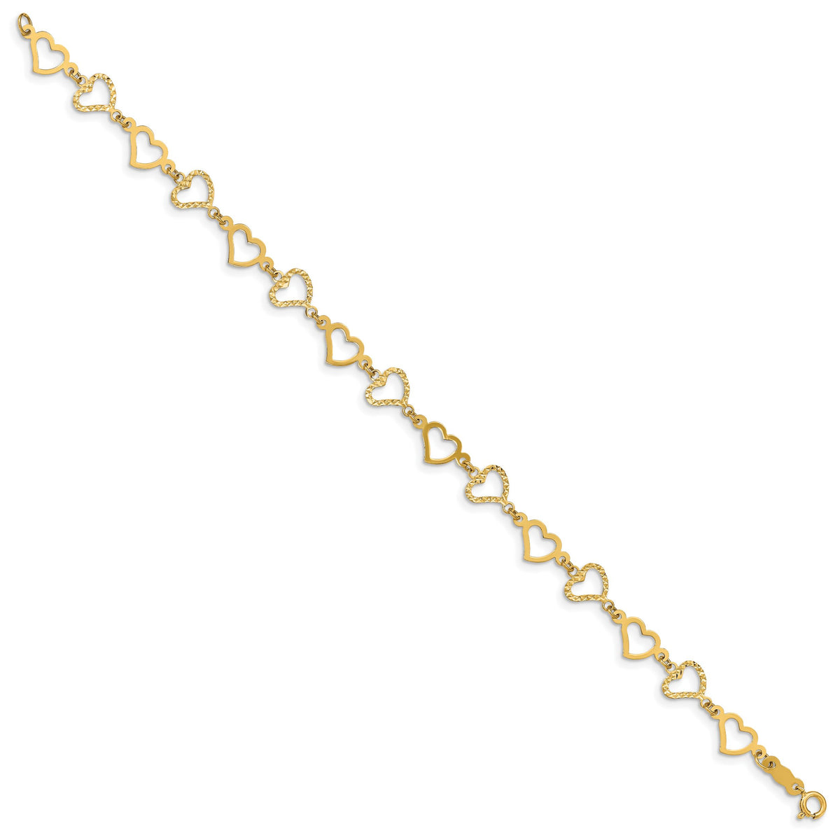 14K Flat Diamond Cut Open Hearts Bracelet-FB1358-7.25