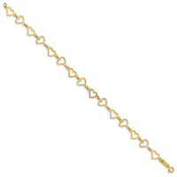 14K Flat Diamond Cut Open Hearts Bracelet-FB1358-7.25