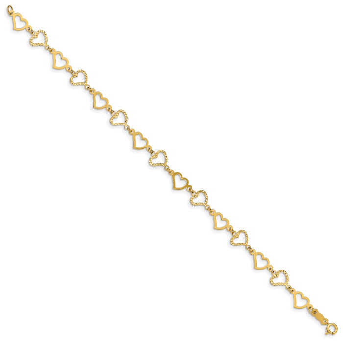 14K Flat Diamond Cut Open Hearts Bracelet-FB1358-7.25