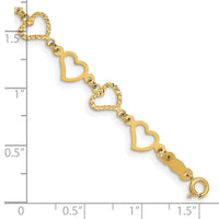 14K Flat Diamond Cut Open Hearts Bracelet-FB1358-7.25