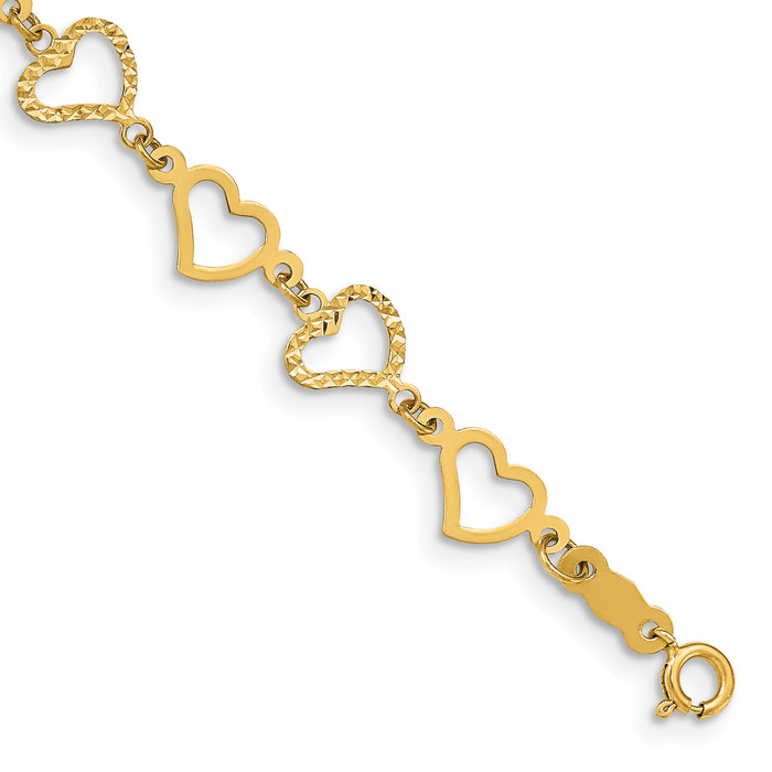 14K Flat Diamond Cut Open Hearts Bracelet-FB1358-7.25
