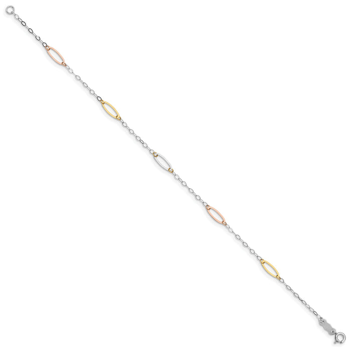 14K Tri-color Oval Link Bracelet-FB1371-7.5