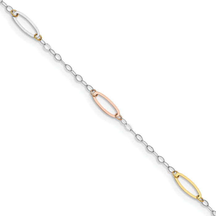 14K Tri-color Oval Link Bracelet-FB1371-7.5