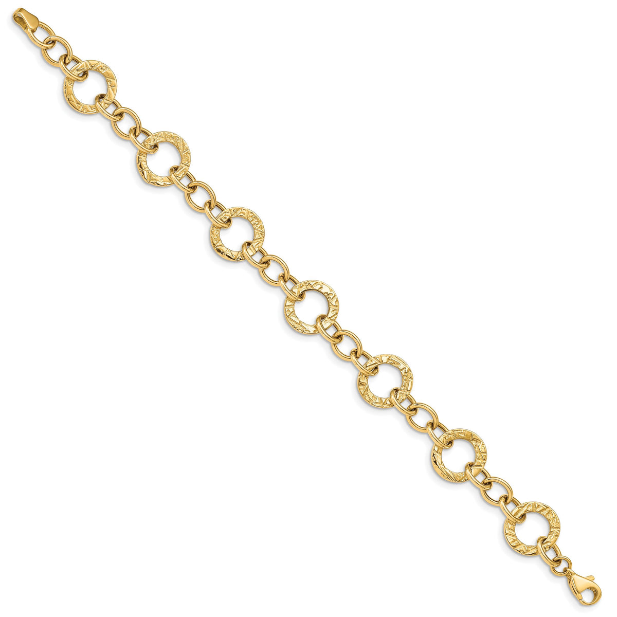 14k Polished and Textured Fancy Link Bracelet-FB1396-7.25