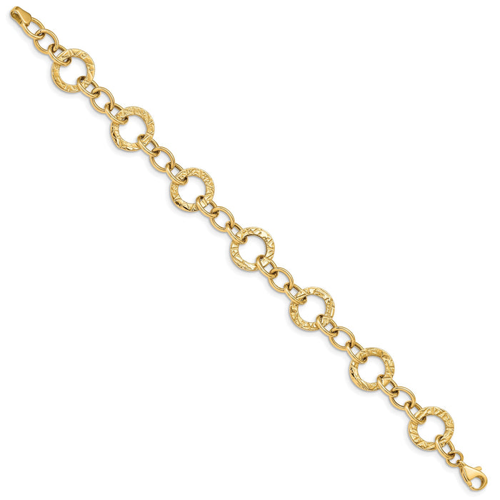 14k Polished and Textured Fancy Link Bracelet-FB1396-7.25