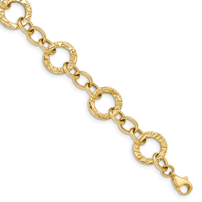 14k Polished and Textured Fancy Link Bracelet-FB1396-7.25
