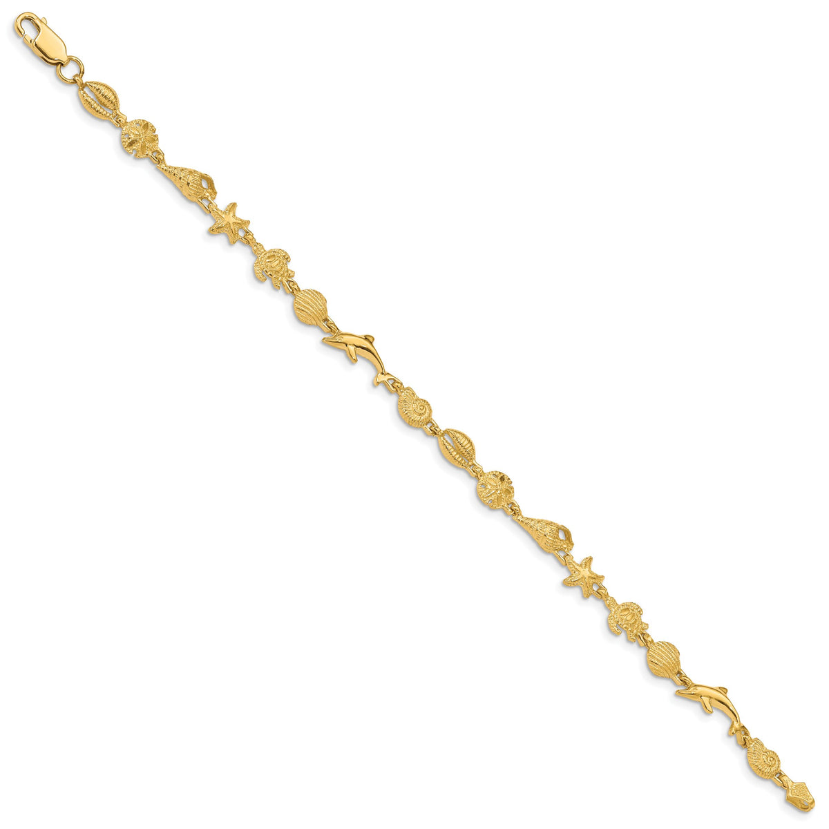14K Gold Polished and Textured Sea Life Bracelet-FB1443-7.25