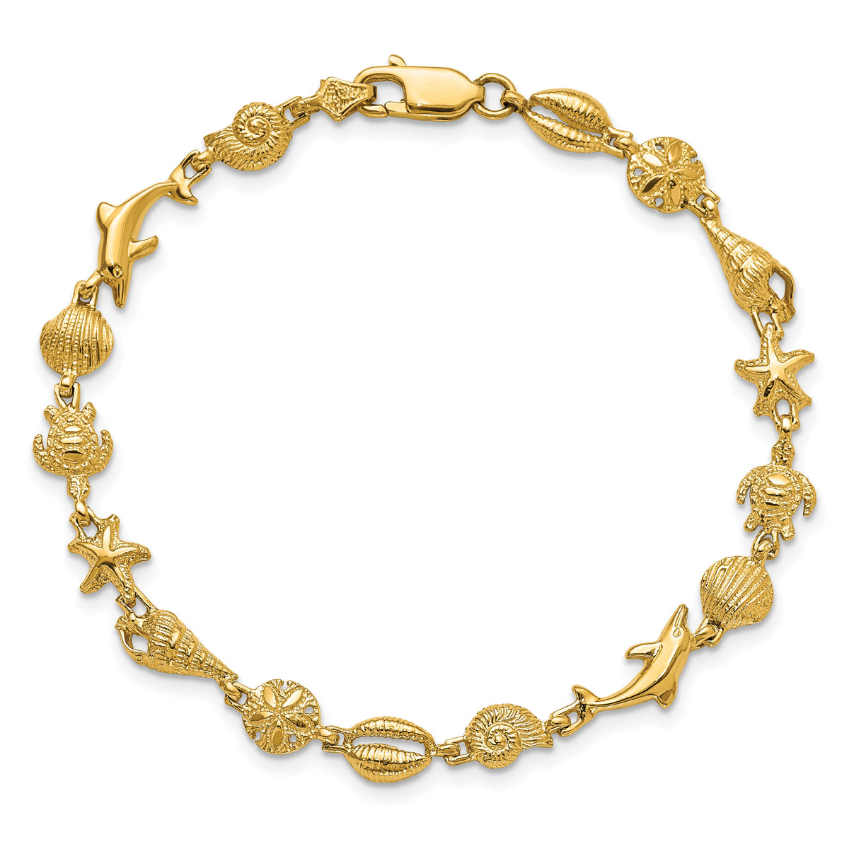 14K Gold Polished and Textured Sea Life Bracelet-FB1443-7.25
