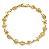 14K Gold Polished and Textured Sea Life Bracelet-FB1443-7.25