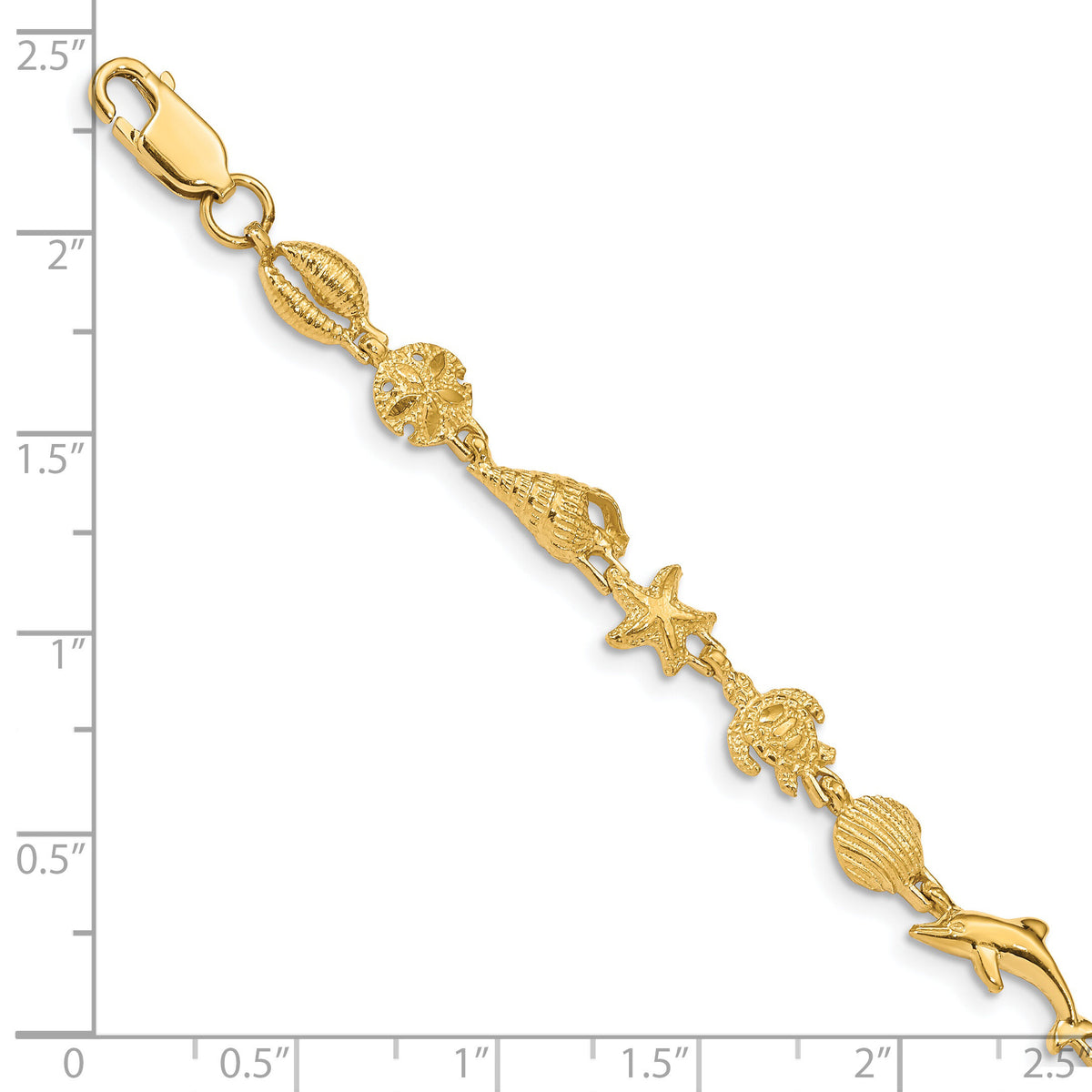 14K Gold Polished and Textured Sea Life Bracelet-FB1443-7.25