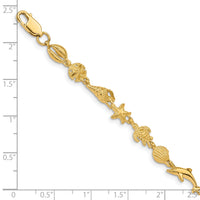 14K Gold Polished and Textured Sea Life Bracelet-FB1443-7.25