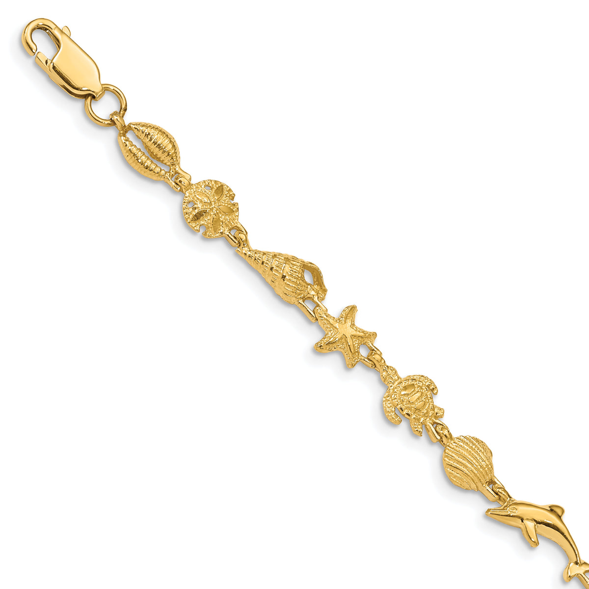 14K Gold Polished and Textured Sea Life Bracelet-FB1443-7.25