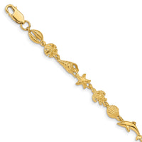 14K Gold Polished and Textured Sea Life Bracelet-FB1443-7.25