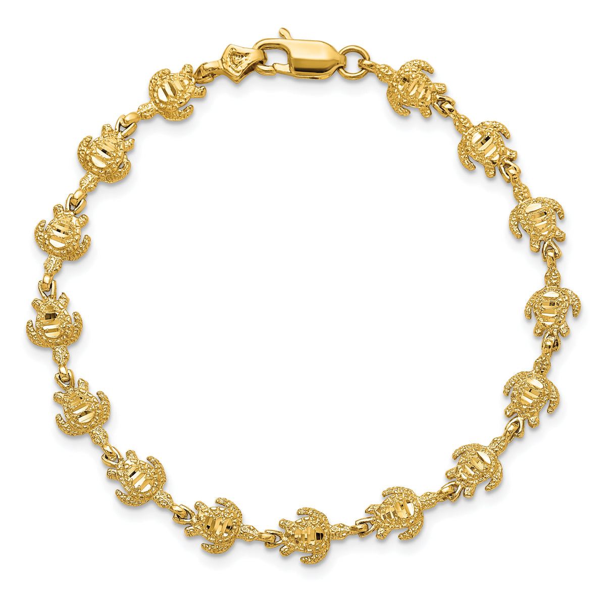 14K Gold Polished and Textured Turtle Bracelet-FB1444-7