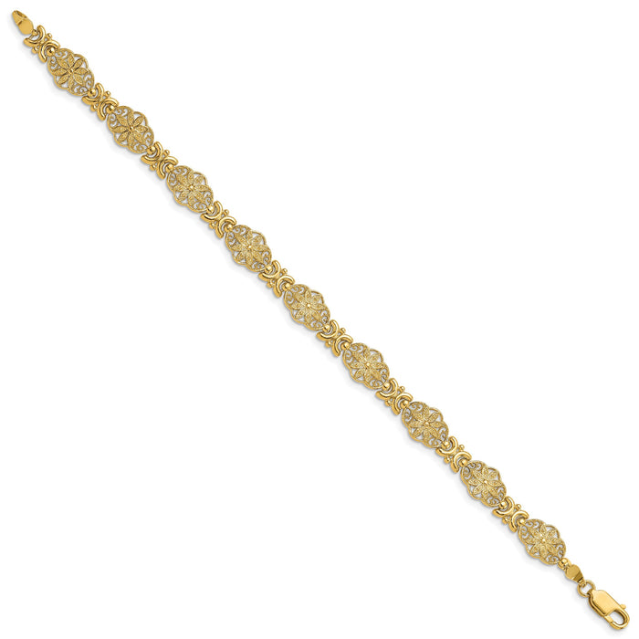 14K Fancy Floral Link Bracelet-FB1449-7.5