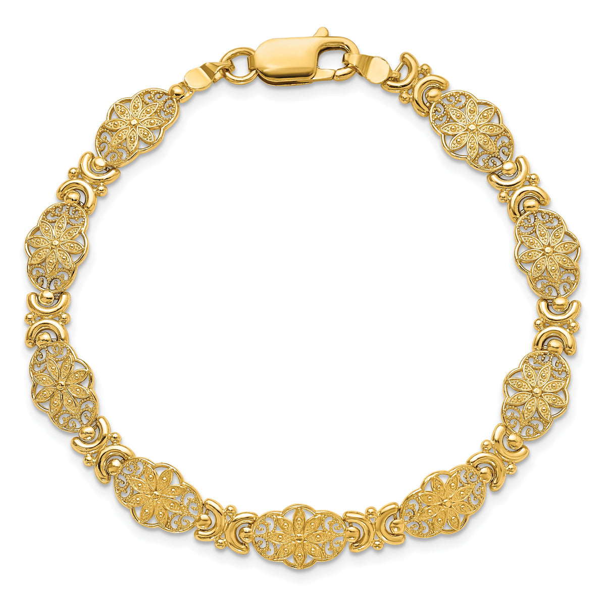 14K Fancy Floral Link Bracelet-FB1449-7.5