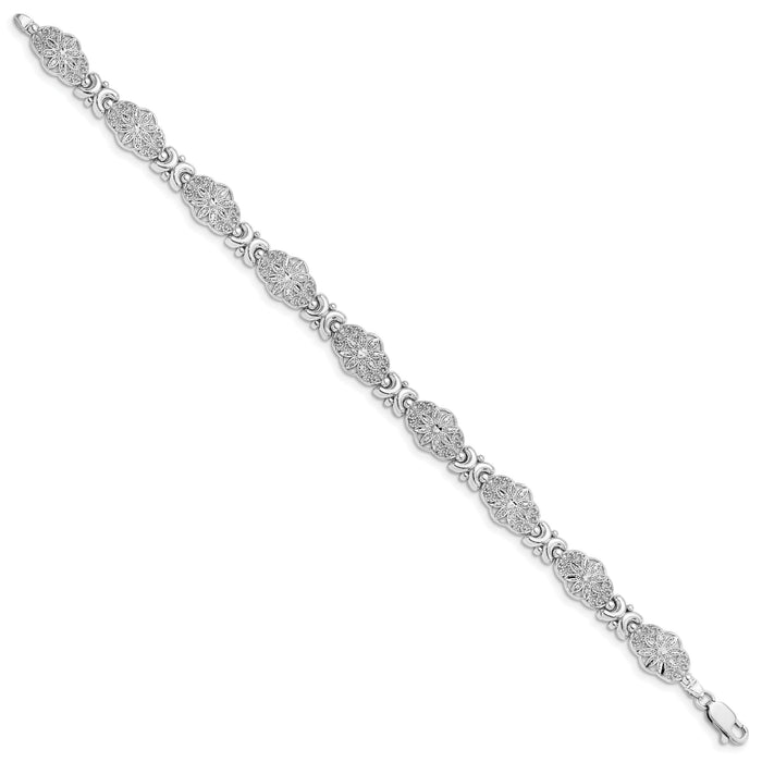 14K White Gold  Fancy Floral Link Bracelet-FB1449W-7.5