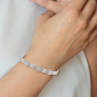14K White Gold  Fancy Floral Link Bracelet-FB1449W-7.5