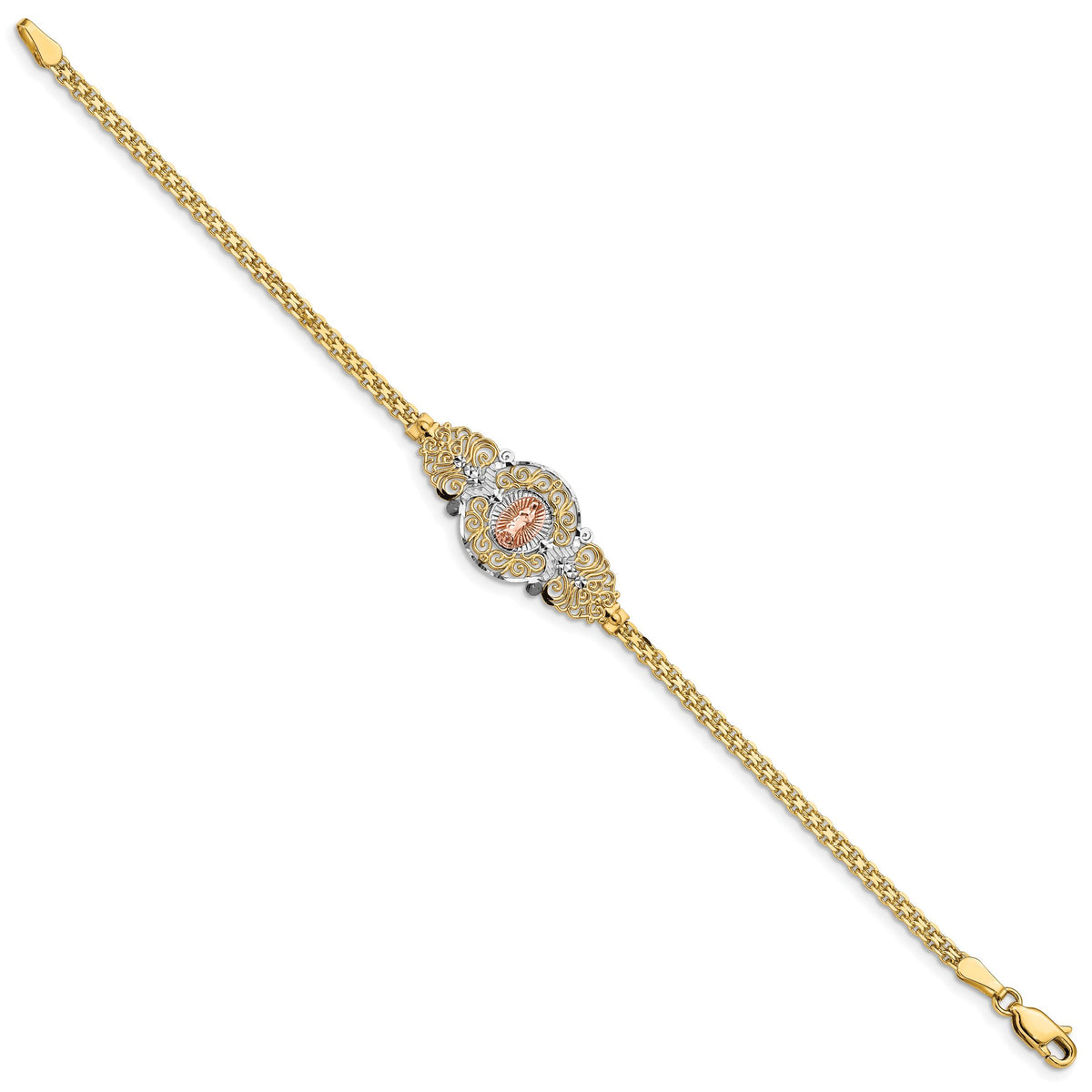 14k Two-Tone w/Rhodium Our Lady of Guadalupe Bracelet-FB1455-7
