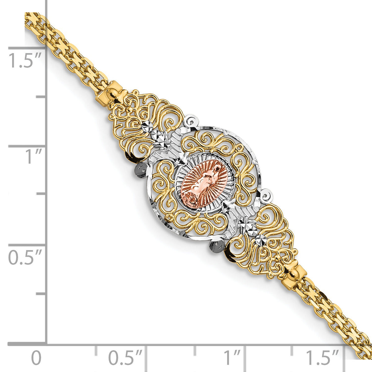 14k Two-Tone w/Rhodium Our Lady of Guadalupe Bracelet-FB1455-7