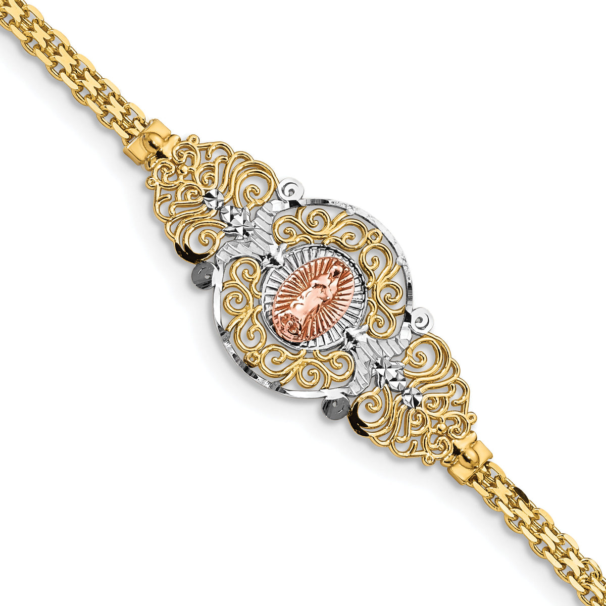 14k Two-Tone w/Rhodium Our Lady of Guadalupe Bracelet-FB1455-7