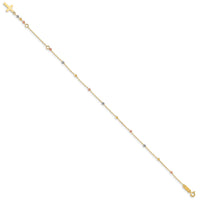 14K Tri Colored Gold Diamond Cut Beaded Cross W/1 IN Ext Bracelet-FB1456-7