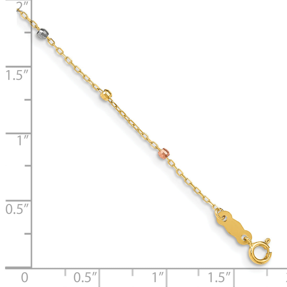 14K Tri Colored Gold Diamond Cut Beaded Cross W/1 IN Ext Bracelet-FB1456-7
