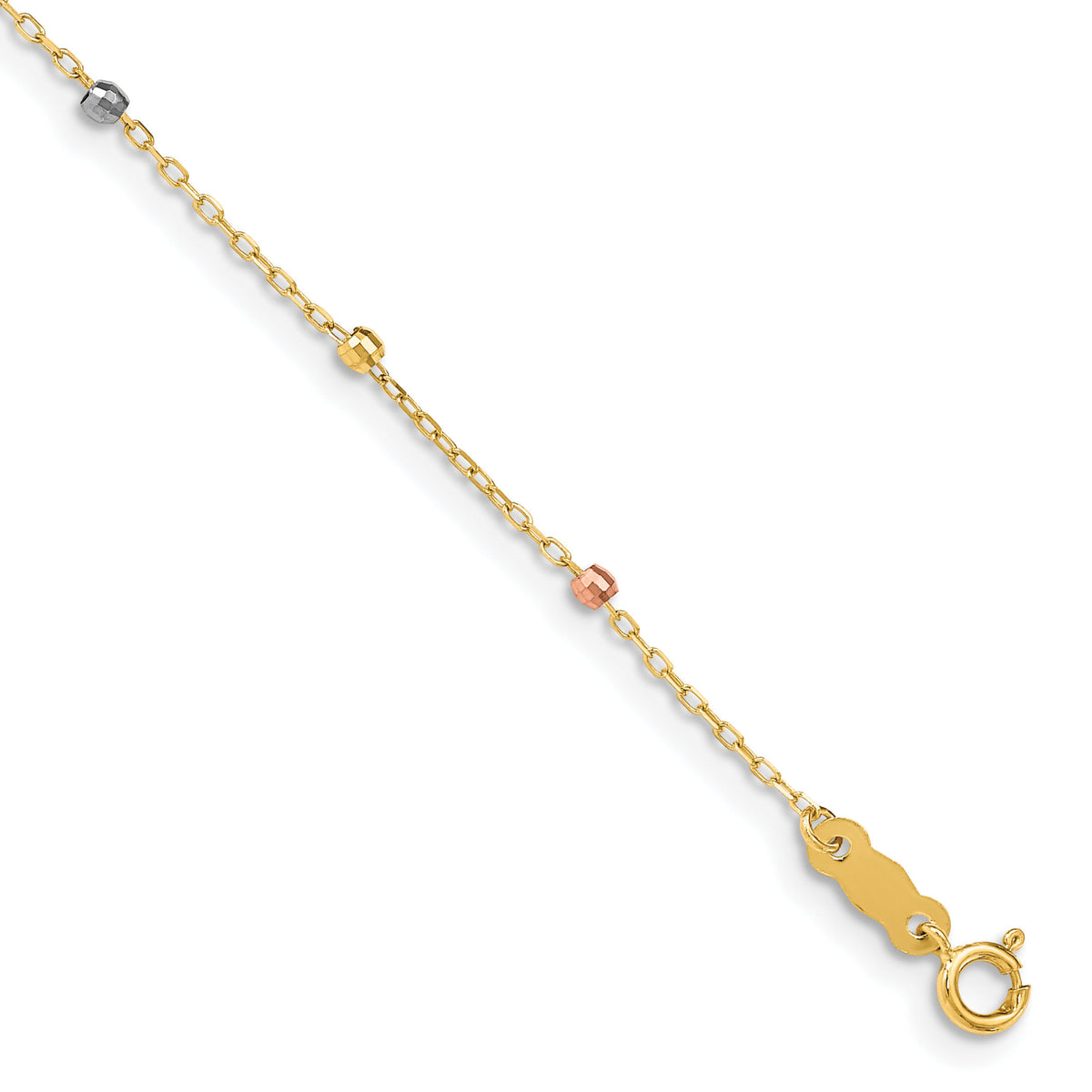 14K Tri Colored Gold Diamond Cut Beaded Cross W/1 IN Ext Bracelet-FB1456-7