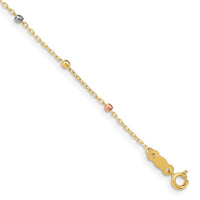 14K Tri Colored Gold Diamond Cut Beaded Cross W/1 IN Ext Bracelet-FB1456-7