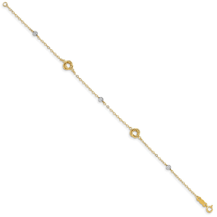 14k Two-tone Love Knots on Small Heart Link Bracelet-FB1466-7.5