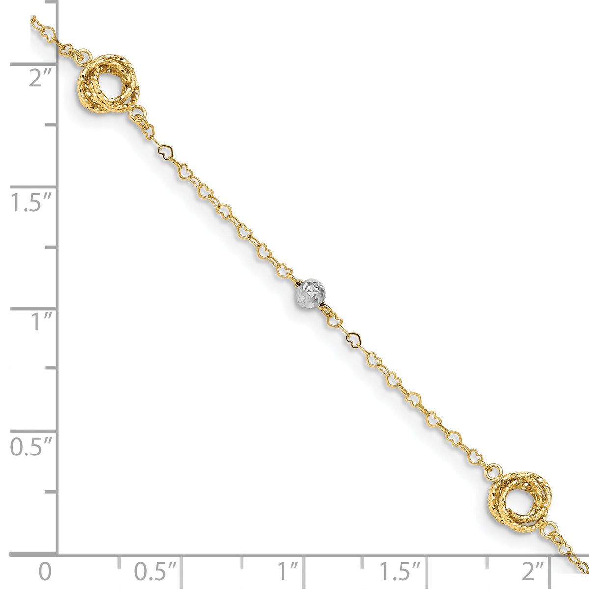 14k Two-tone Love Knots on Small Heart Link Bracelet-FB1466-7.5