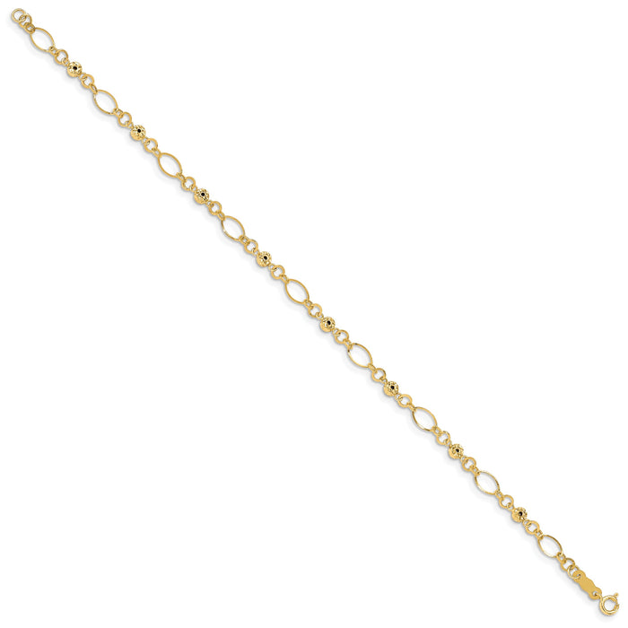 14k Polished Diamond-cut Ovals & Donut Beads Bracelet-FB1467-7.5