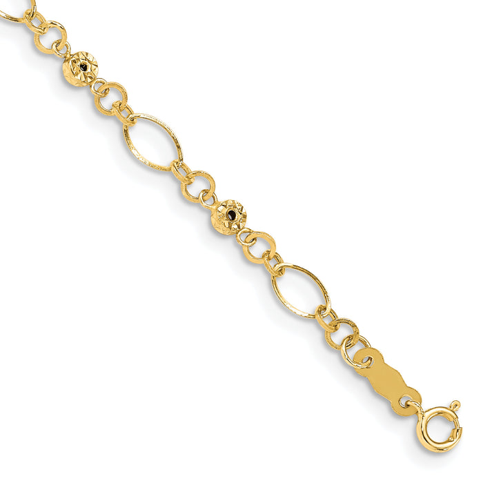 14k Polished Diamond-cut Ovals & Donut Beads Bracelet-FB1467-7.5