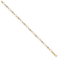 14k Tri-color Polished Diamond-cut Ovals & Donut Beads Bracelet-FB1467Y/W/R-7.5