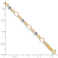 14k Tri-color Polished Diamond-cut Ovals & Donut Beads Bracelet-FB1467Y/W/R-7.5