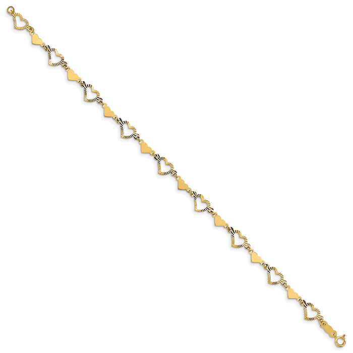 14k Polished Diamond-cut Open & Stamp Heart Bracelet-FB1481-7.5