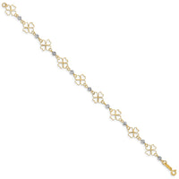14k Two-tone Diamond-cut Open Clovers & Beads Bracelet-FB1492-7.5