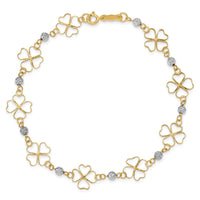 14k Two-tone Diamond-cut Open Clovers & Beads Bracelet-FB1492-7.5