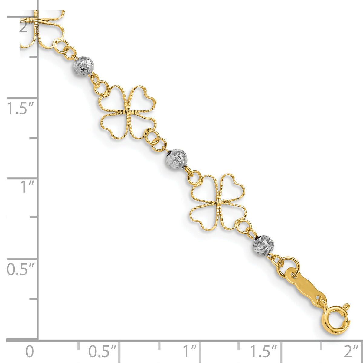 14k Two-tone Diamond-cut Open Clovers & Beads Bracelet-FB1492-7.5