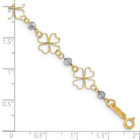 14k Two-tone Diamond-cut Open Clovers & Beads Bracelet-FB1492-7.5
