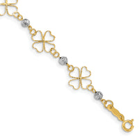 14k Two-tone Diamond-cut Open Clovers & Beads Bracelet-FB1492-7.5
