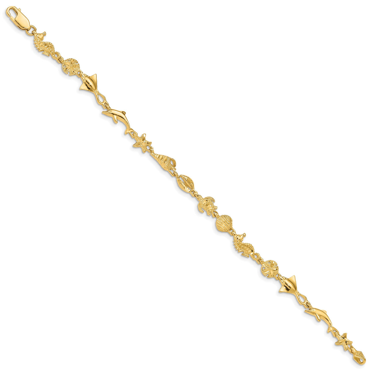 14k Polished and Textured Ocean Motif 7 inch Bracelet-FB1494-7