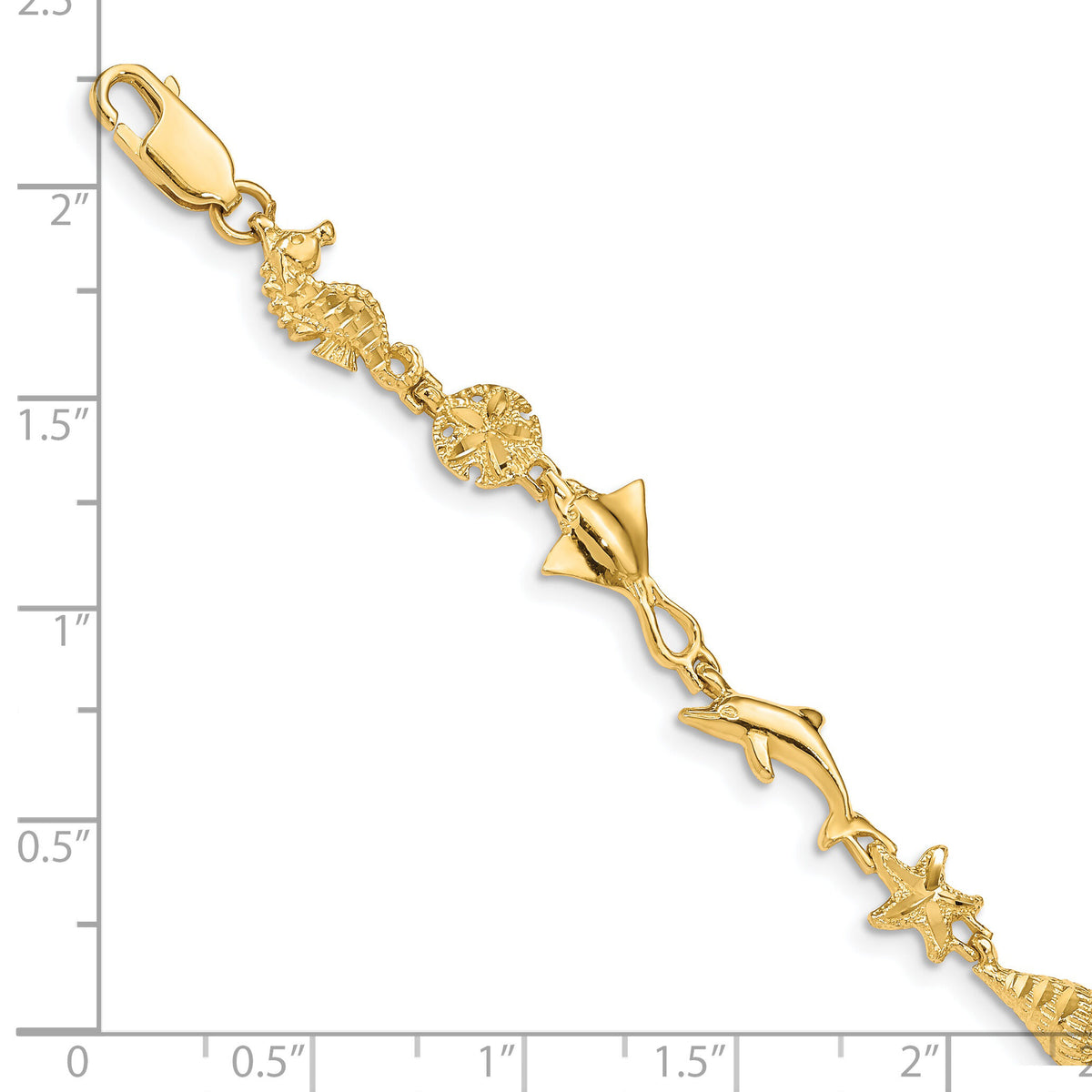 14k Polished and Textured Ocean Motif 7 inch Bracelet-FB1494-7