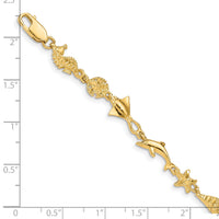 14k Polished and Textured Ocean Motif 7 inch Bracelet-FB1494-7