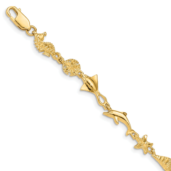 14k Polished and Textured Ocean Motif 7 inch Bracelet-FB1494-7