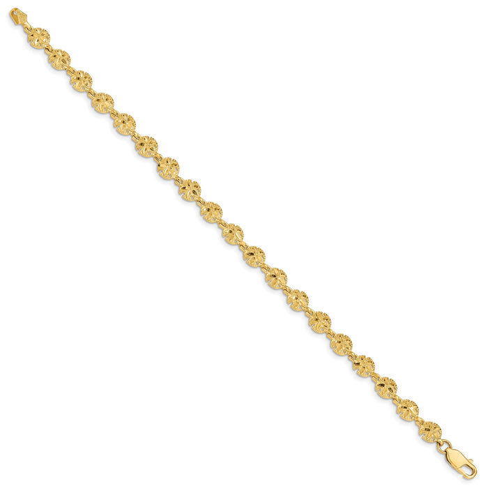 14k Polished and Textured Sand Dollar 7.25 inch Bracelet-FB1495-7.25