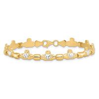 14K w/ Rhodium D/C Claddagh Polished Link Bracelet-FB1496-7.25