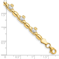 14K w/ Rhodium D/C Claddagh Polished Link Bracelet-FB1496-7.25