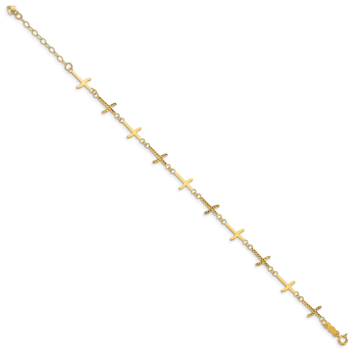 14k Polished Diamond-cut Crosses w/1in. Ext. Bracelet-FB1498-7