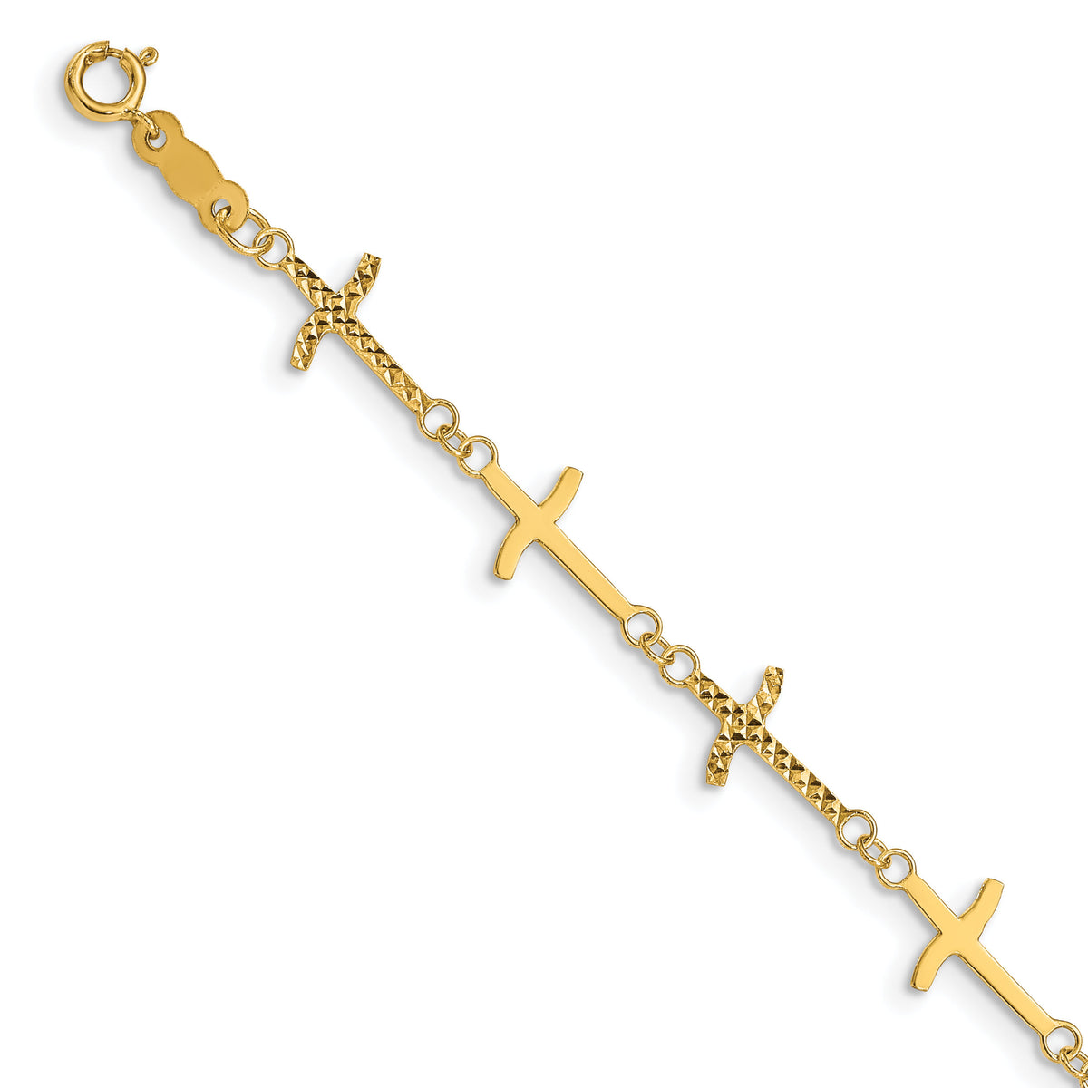 14k Polished Diamond-cut Crosses w/1in. Ext. Bracelet-FB1498-7